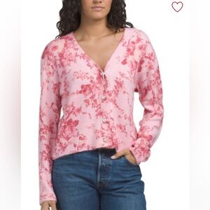 NWT CeCe Floral Gossamer Pink V Neck Cardigan Sweater - M